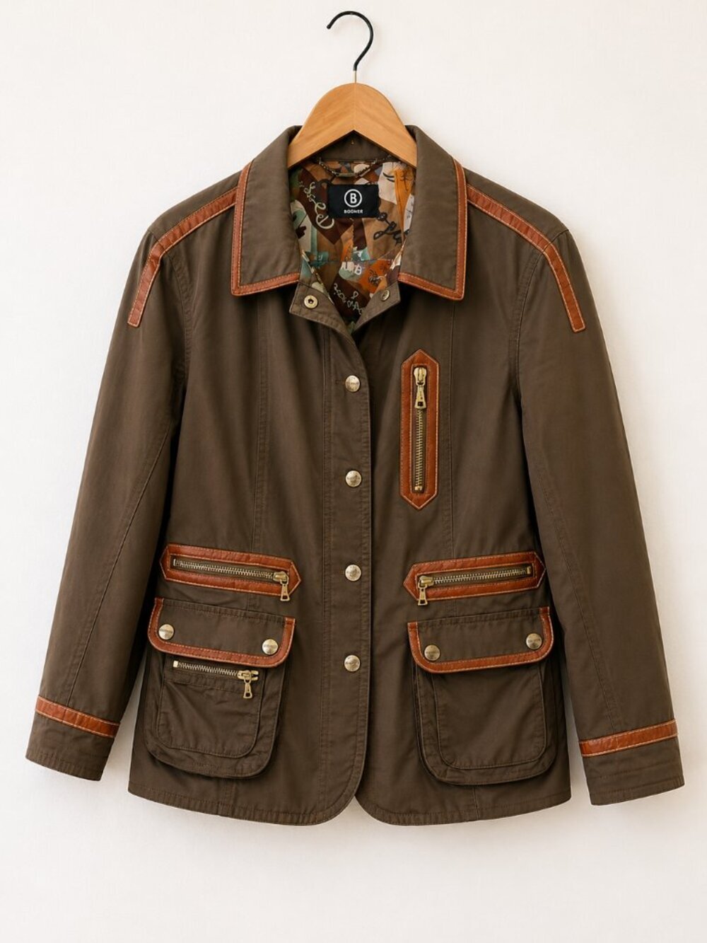 Vintage Bogner Utility Field Jacket Brown Leather Trim Safari Jacket Est Medium - Picture 2 of 14